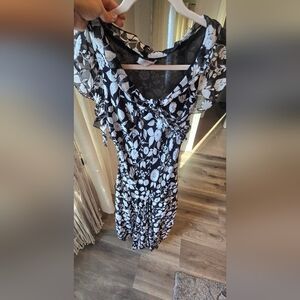 Floral Black and White Women's Dress